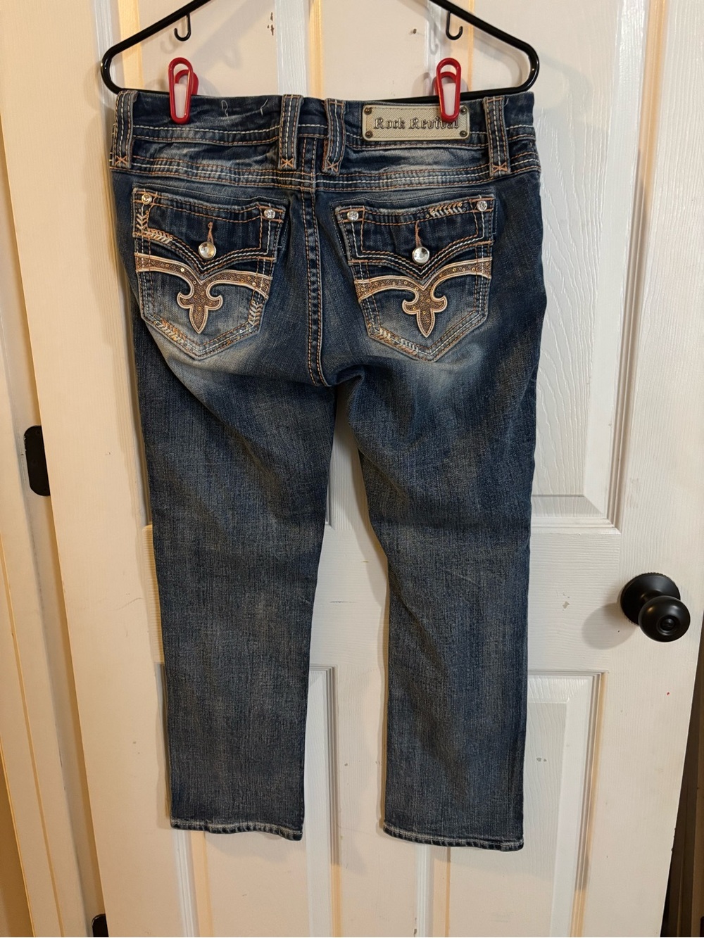 Rock Revival Women's Dark Wash Embroidered Easy Crop Jeans - Dark Blue - Picture 2 of 6